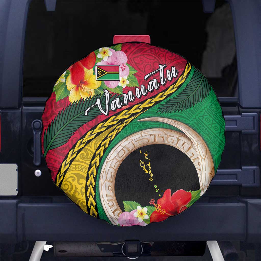 Vanuatu Tribal Boar Tusk Spare Tire Cover Tropical Plants with Namele and Melanesian Pattern LT03 No hole Red - Polynesian Pride