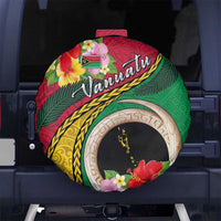 Vanuatu Tribal Boar Tusk Spare Tire Cover Tropical Plants with Namele and Melanesian Pattern LT03 No hole Red - Polynesian Pride
