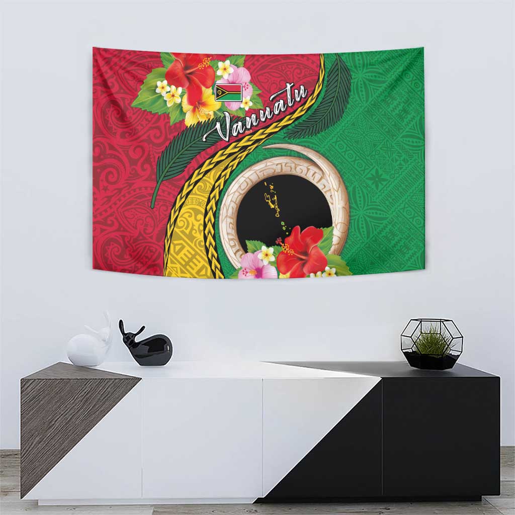 Vanuatu Tribal Boar Tusk Tapestry Tropical Plants with Namele and Melanesian Pattern