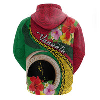 Vanuatu Tribal Boar Tusk Zip Hoodie Tropical Plants with Namele and Melanesian Pattern