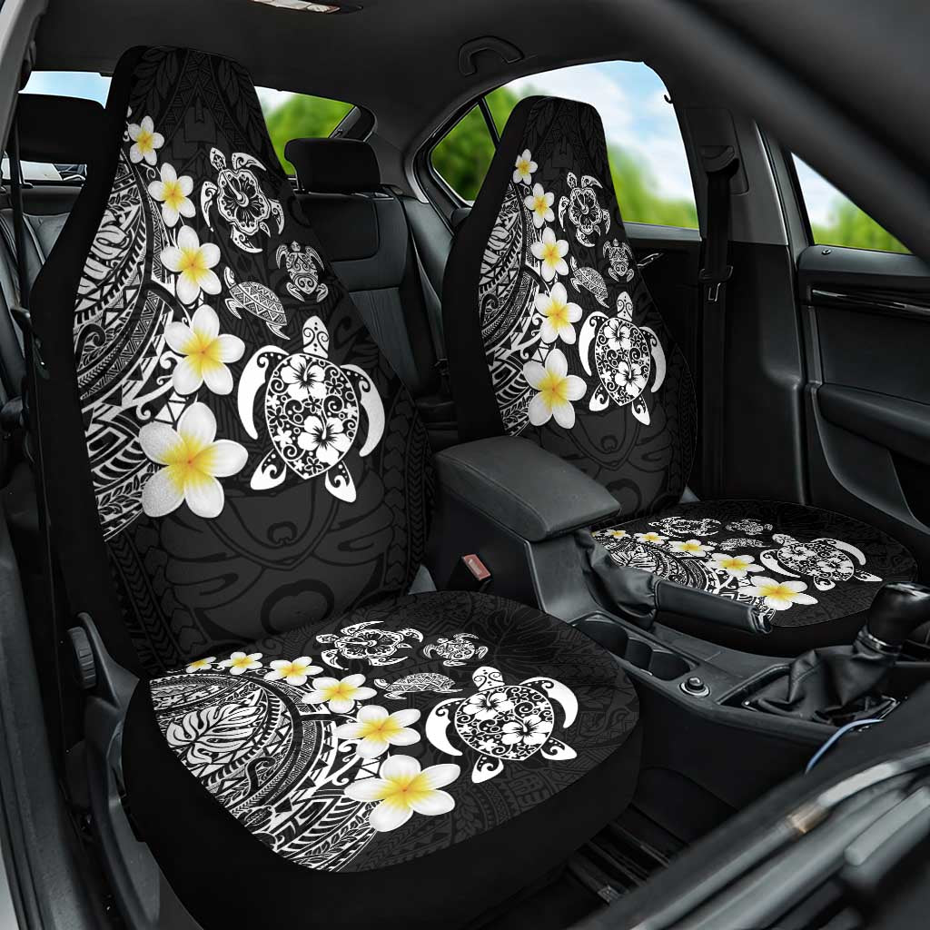 Hawaiian Plumeria Turtles Car Seat Cover Polynesian Art Tattoo LT03 One Size Black - Polynesian Pride
