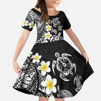 Hawaiian Plumeria Turtles Family Matching Mermaid Dress and Hawaiian Shirt Polynesian Art Tattoo LT03 Daughter's Dress Black - Polynesian Pride