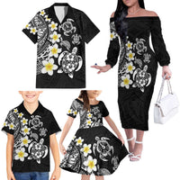 Hawaiian Plumeria Turtles Family Matching Off The Shoulder Long Sleeve Dress and Hawaiian Shirt Polynesian Art Tattoo LT03 - Polynesian Pride