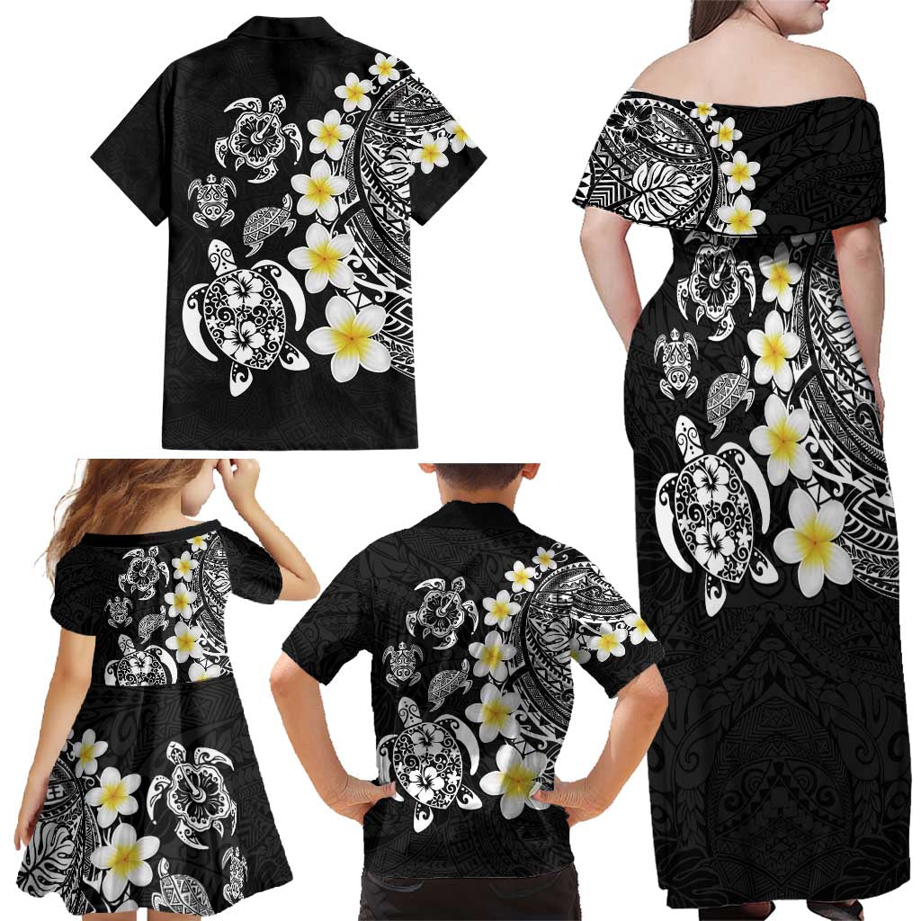 Hawaiian Plumeria Turtles Family Matching Off Shoulder Maxi Dress and Hawaiian Shirt Polynesian Art Tattoo LT03 - Polynesian Pride