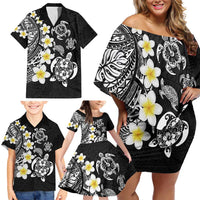Hawaiian Plumeria Turtles Family Matching Off Shoulder Short Dress and Hawaiian Shirt Polynesian Art Tattoo LT03 - Polynesian Pride