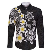Hawaiian Plumeria Turtles Family Matching Puletasi and Hawaiian Shirt Polynesian Art Tattoo LT03 Dad's Shirt - Long Sleeve Black - Polynesian Pride