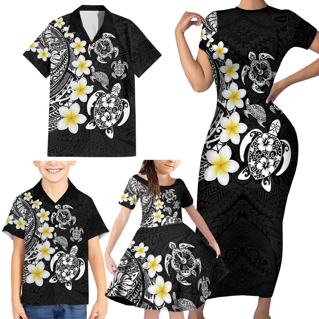 Hawaiian Plumeria Turtles Family Matching Short Sleeve Bodycon Dress and Hawaiian Shirt Polynesian Art Tattoo LT03 - Polynesian Pride