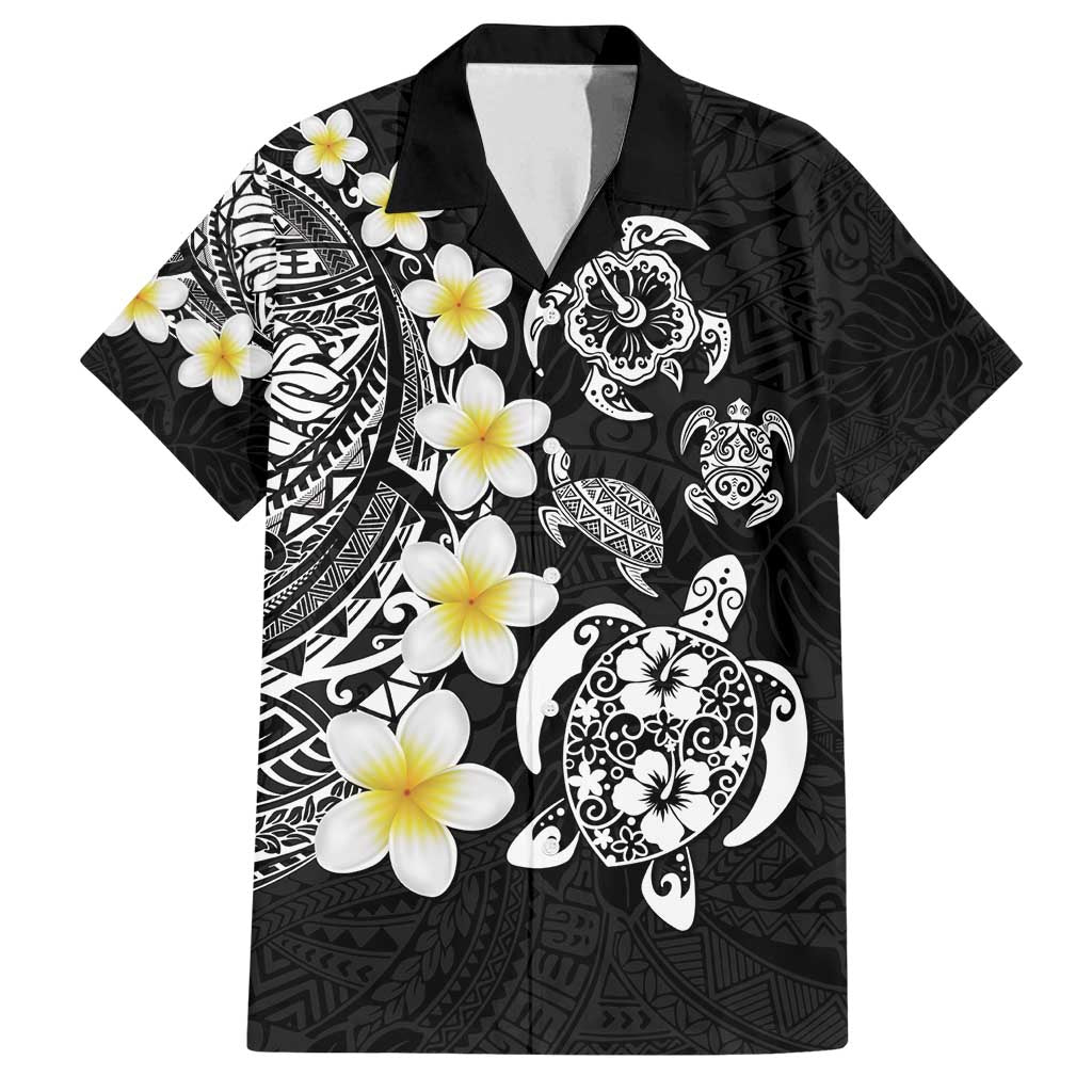 Hawaiian Plumeria Turtles Family Matching Summer Maxi Dress and Hawaiian Shirt Polynesian Art Tattoo LT03 Dad's Shirt - Short Sleeve Black - Polynesian Pride