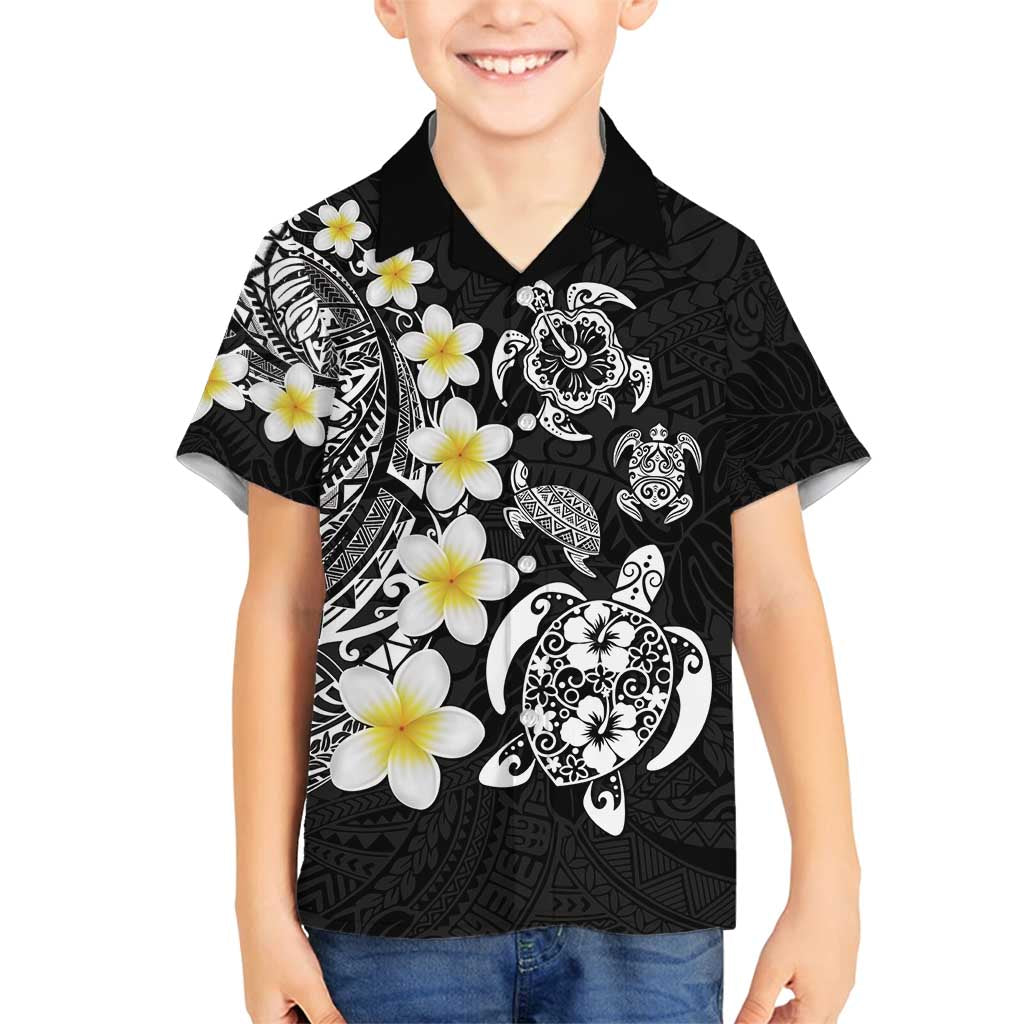 Hawaiian Plumeria Turtles Family Matching Tank Maxi Dress and Hawaiian Shirt Polynesian Art Tattoo LT03 Son's Shirt Black - Polynesian Pride