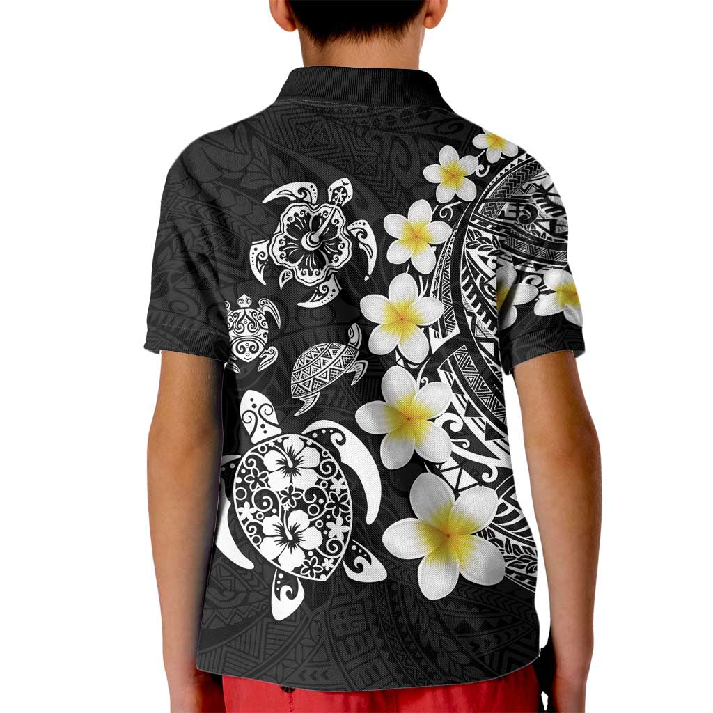 Hawaiian Plumeria Turtles Kid Polo Shirt Polynesian Art Tattoo