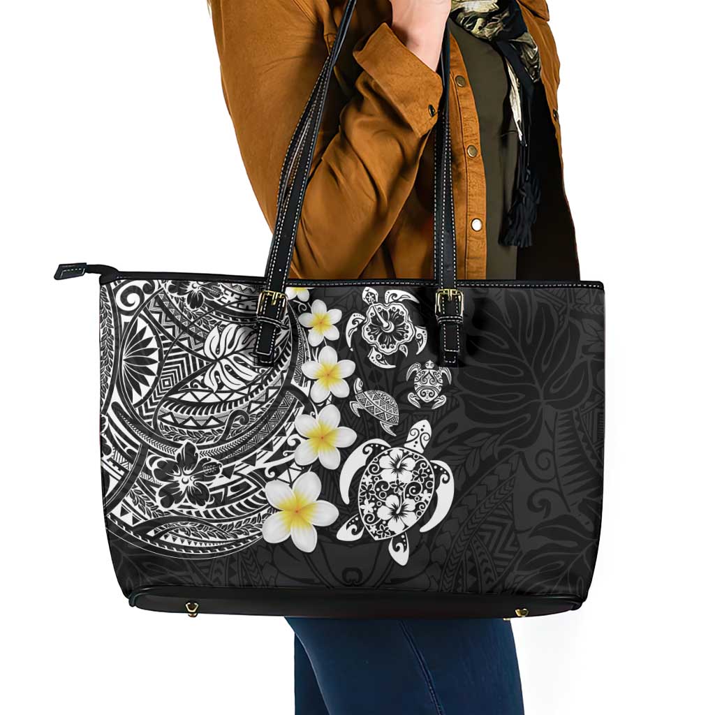 Hawaiian Plumeria Turtles Leather Tote Bag Polynesian Art Tattoo LT03 - Polynesian Pride