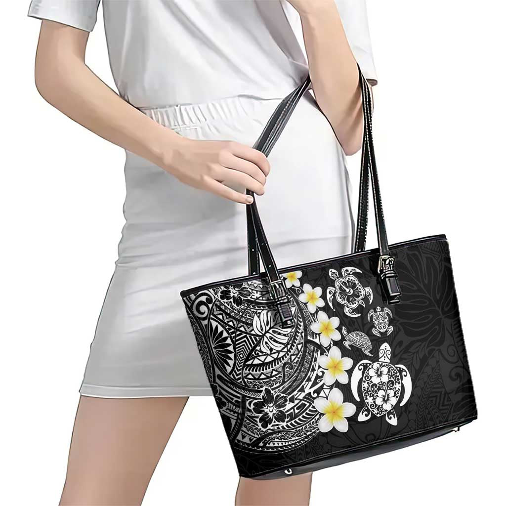 Hawaiian Plumeria Turtles Leather Tote Bag Polynesian Art Tattoo LT03 - Polynesian Pride