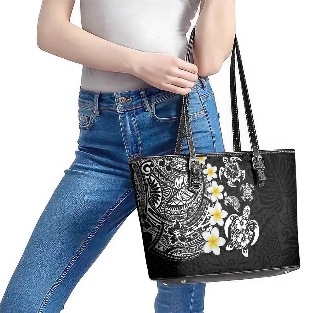 Hawaiian Plumeria Turtles Leather Tote Bag Polynesian Art Tattoo LT03 - Polynesian Pride