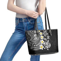Hawaiian Plumeria Turtles Leather Tote Bag Polynesian Art Tattoo LT03 - Polynesian Pride