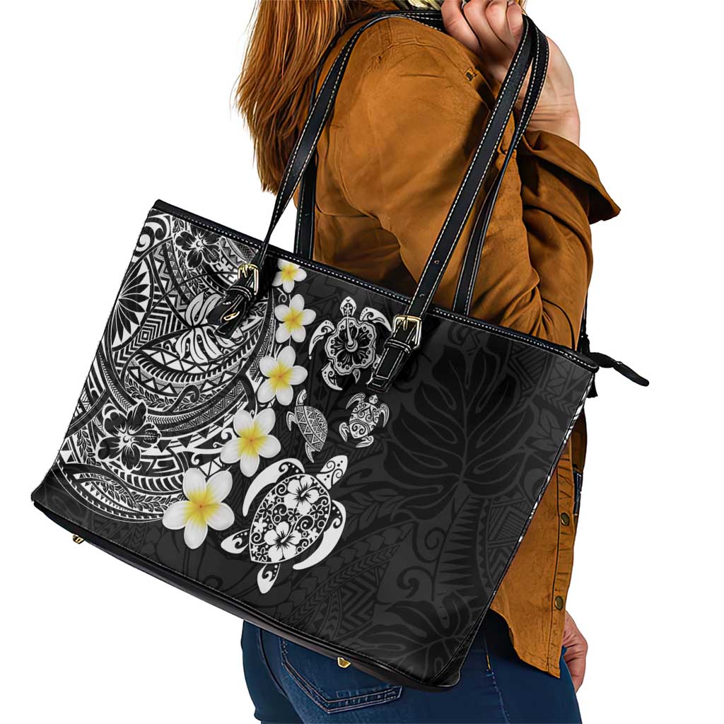 Hawaiian Plumeria Turtles Leather Tote Bag Polynesian Art Tattoo LT03 - Polynesian Pride