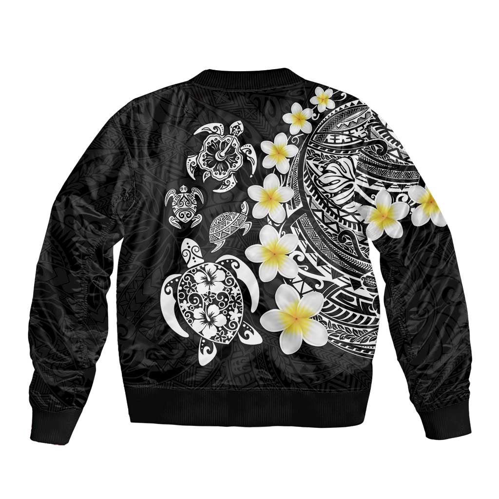 Hawaiian Plumeria Turtles Sleeve Zip Bomber Jacket Polynesian Art Tattoo LT03 - Polynesian Pride