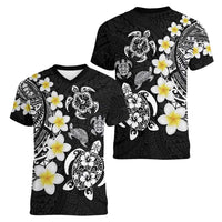 Hawaiian Plumeria Turtles Women V-Neck T-Shirt Polynesian Art Tattoo