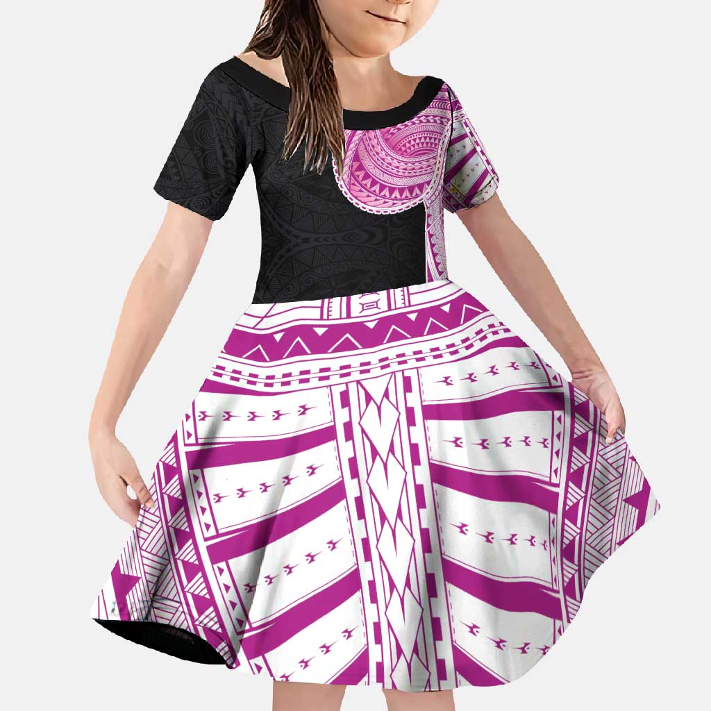Samoan Art Tattoo Polynesian Pattern Family Matching Long Sleeve Bodycon Dress and Hawaiian Shirt Pink Out Color LT03 Daughter's Dress Black - Polynesian Pride