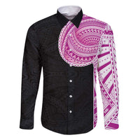 Samoan Art Tattoo Polynesian Pattern Family Matching Long Sleeve Bodycon Dress and Hawaiian Shirt Pink Out Color LT03 Dad's Shirt - Long Sleeve Black - Polynesian Pride