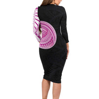 Samoan Art Tattoo Polynesian Pattern Family Matching Long Sleeve Bodycon Dress and Hawaiian Shirt Pink Out Color LT03 - Polynesian Pride