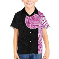Samoan Art Tattoo Polynesian Pattern Family Matching Long Sleeve Bodycon Dress and Hawaiian Shirt Pink Out Color LT03 Son's Shirt Black - Polynesian Pride