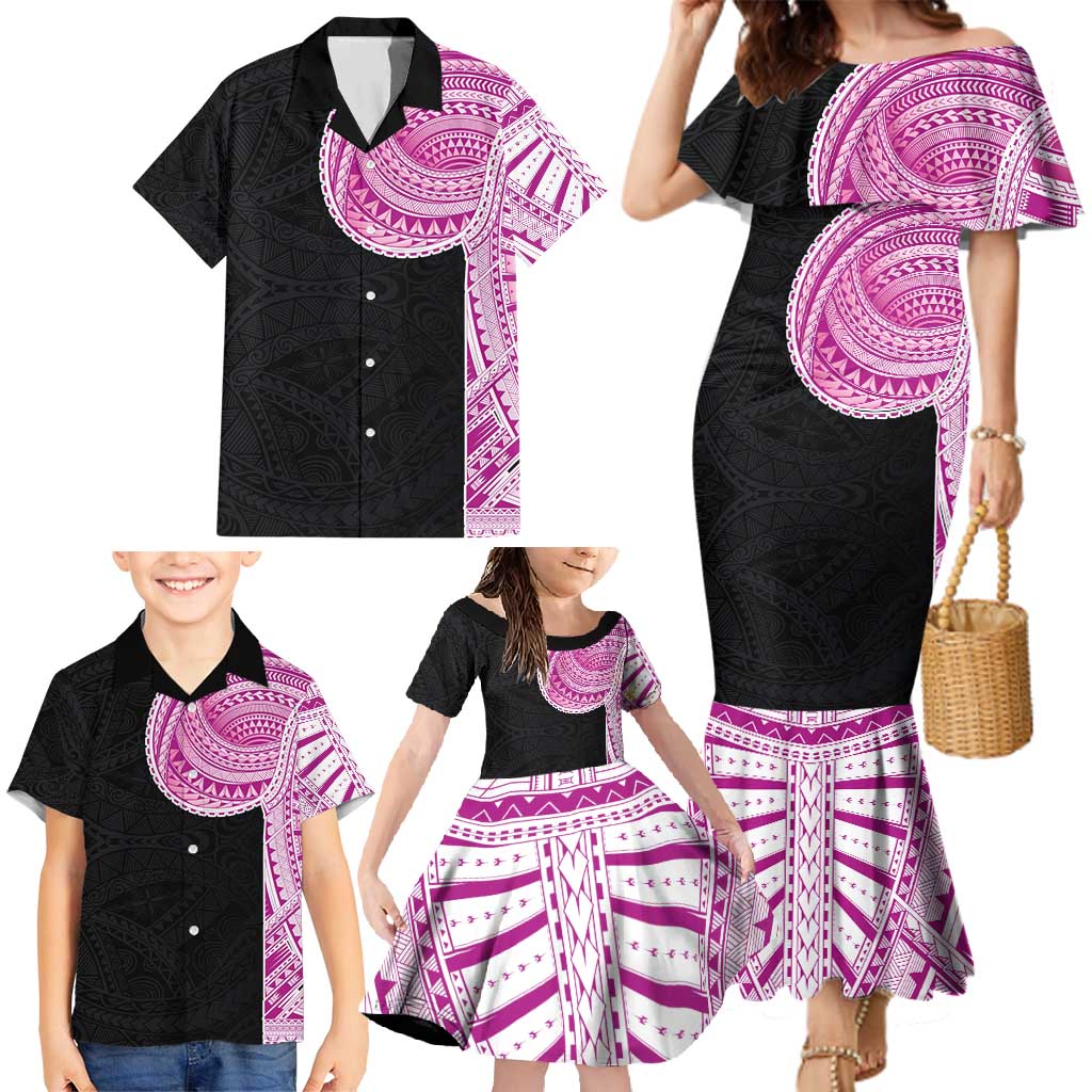 Samoan Art Tattoo Polynesian Pattern Family Matching Mermaid Dress and Hawaiian Shirt Pink Out Color LT03 - Polynesian Pride