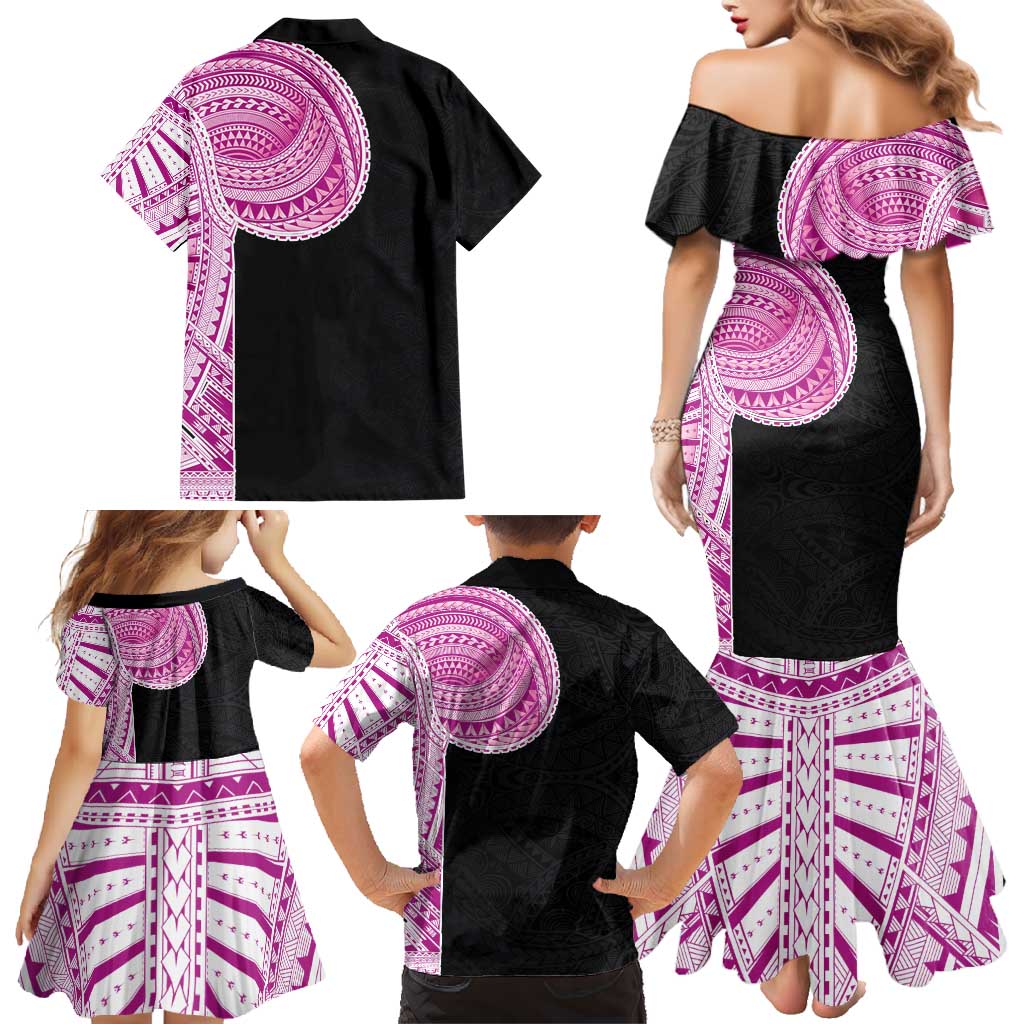 Samoan Art Tattoo Polynesian Pattern Family Matching Mermaid Dress and Hawaiian Shirt Pink Out Color LT03 - Polynesian Pride