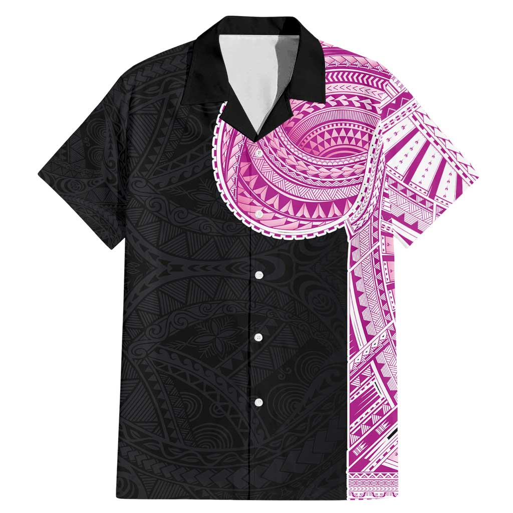 Samoan Art Tattoo Polynesian Pattern Family Matching Mermaid Dress and Hawaiian Shirt Pink Out Color LT03 Dad's Shirt - Short Sleeve Black - Polynesian Pride