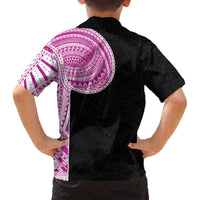 Samoan Art Tattoo Polynesian Pattern Family Matching Off The Shoulder Long Sleeve Dress and Hawaiian Shirt Pink Out Color LT03 - Polynesian Pride