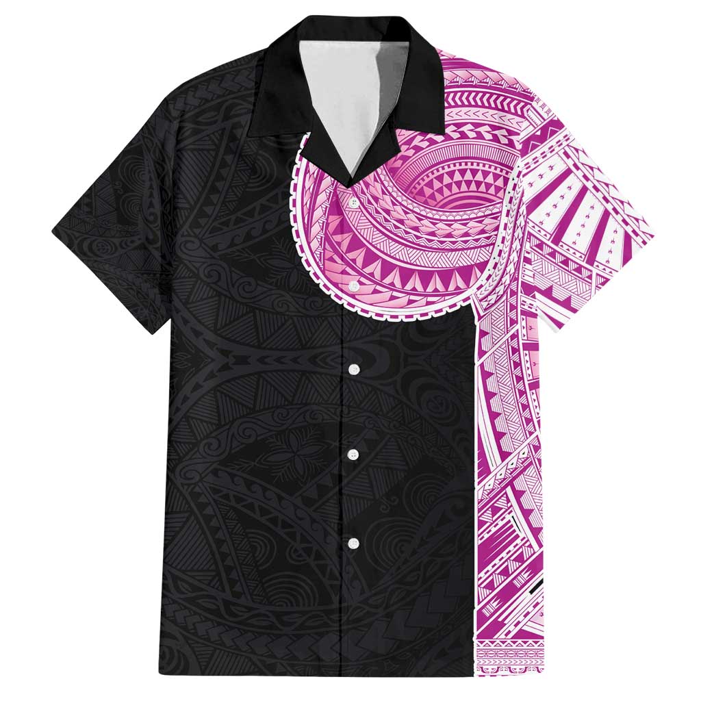 Samoan Art Tattoo Polynesian Pattern Family Matching Off Shoulder Maxi Dress and Hawaiian Shirt Pink Out Color