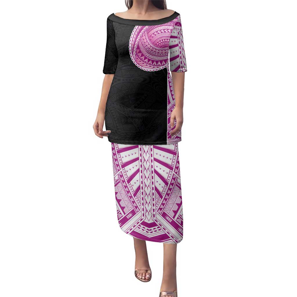 Samoan Art Tattoo Polynesian Pattern Family Matching Puletasi and Hawaiian Shirt Pink Out Color
