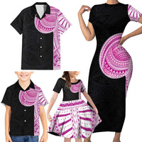 Samoan Art Tattoo Polynesian Pattern Family Matching Short Sleeve Bodycon Dress and Hawaiian Shirt Pink Out Color LT03 - Polynesian Pride
