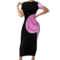 Samoan Art Tattoo Polynesian Pattern Family Matching Short Sleeve Bodycon Dress and Hawaiian Shirt Pink Out Color LT03 Mom's Dress Black - Polynesian Pride