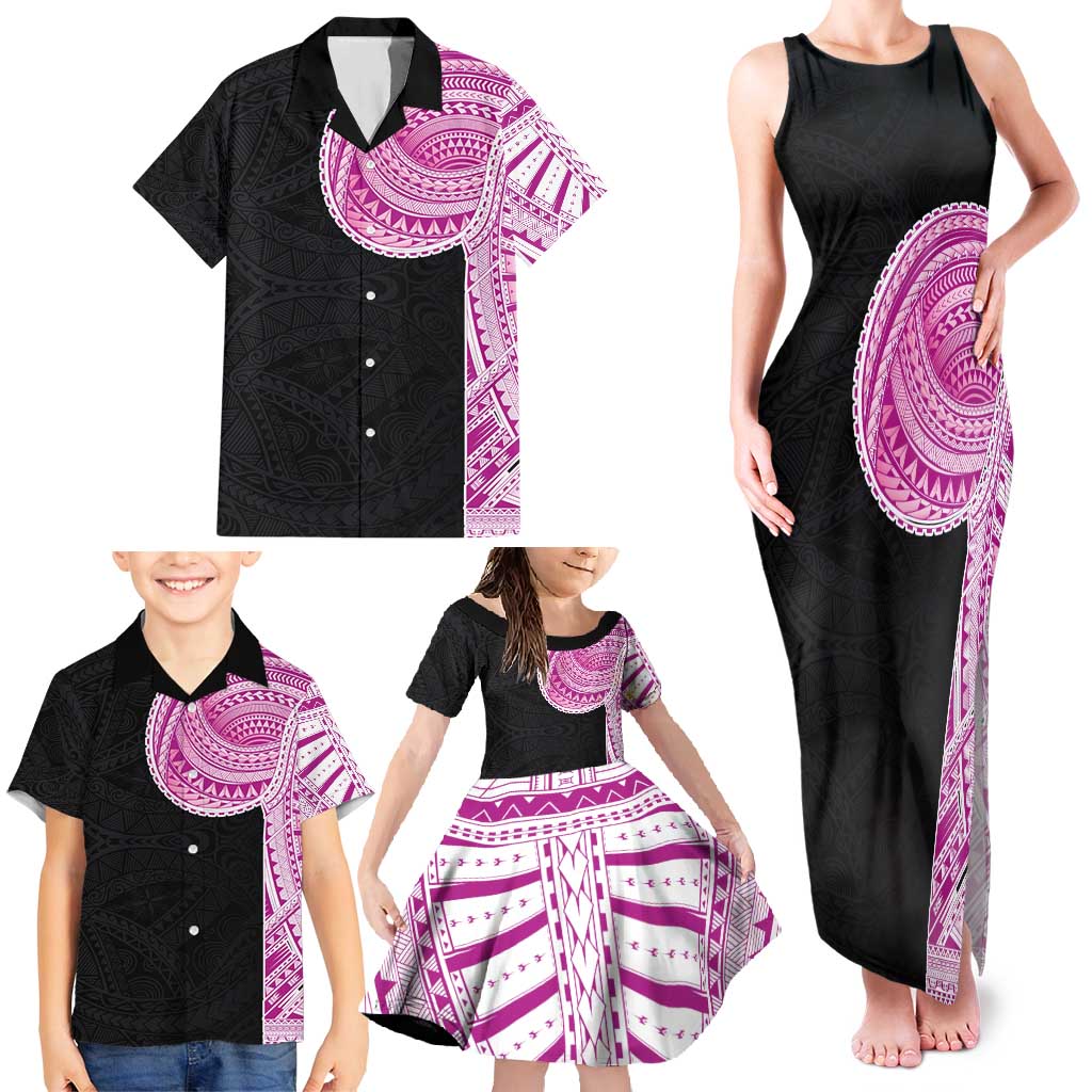 Samoan Art Tattoo Polynesian Pattern Family Matching Tank Maxi Dress and Hawaiian Shirt Pink Out Color LT03 - Polynesian Pride