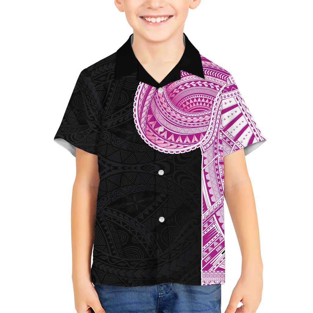 Samoan Art Tattoo Polynesian Pattern Family Matching Tank Maxi Dress and Hawaiian Shirt Pink Out Color LT03 Son's Shirt Black - Polynesian Pride