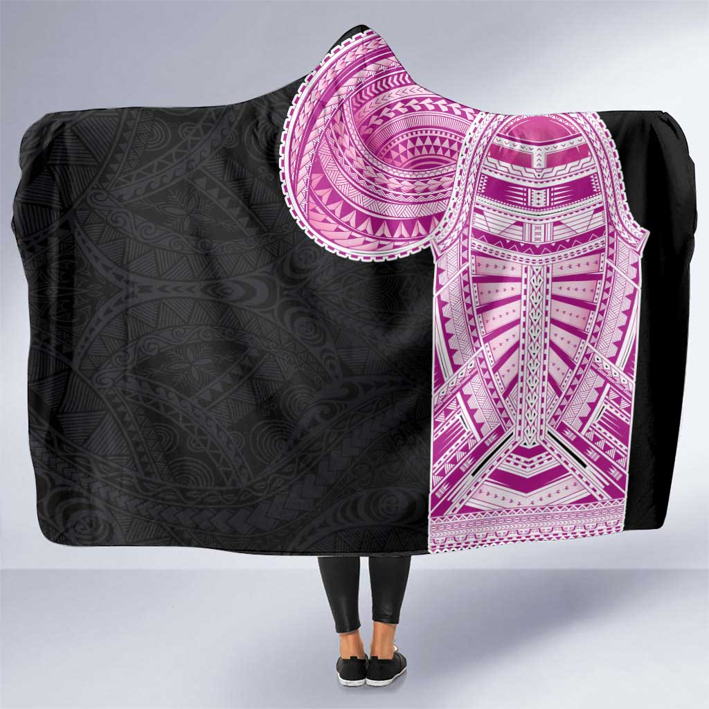 Samoan Art Tattoo Polynesian Pattern Hooded Blanket Pink Out Color