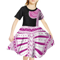 Samoan Art Tattoo Polynesian Pattern Kid Short Sleeve Dress Pink Out Color
