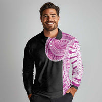 Samoan Art Tattoo Polynesian Pattern Long Sleeve Polo Shirt Pink Out Color