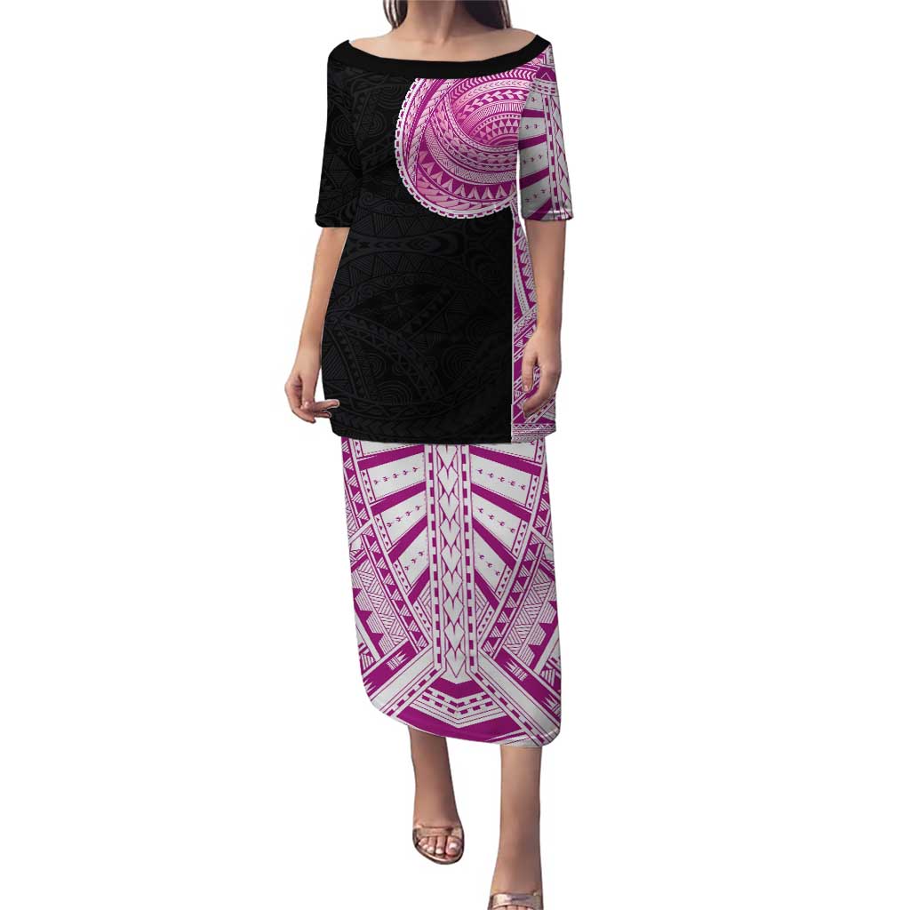 Samoan Art Tattoo Polynesian Pattern Puletasi Pink Out Color