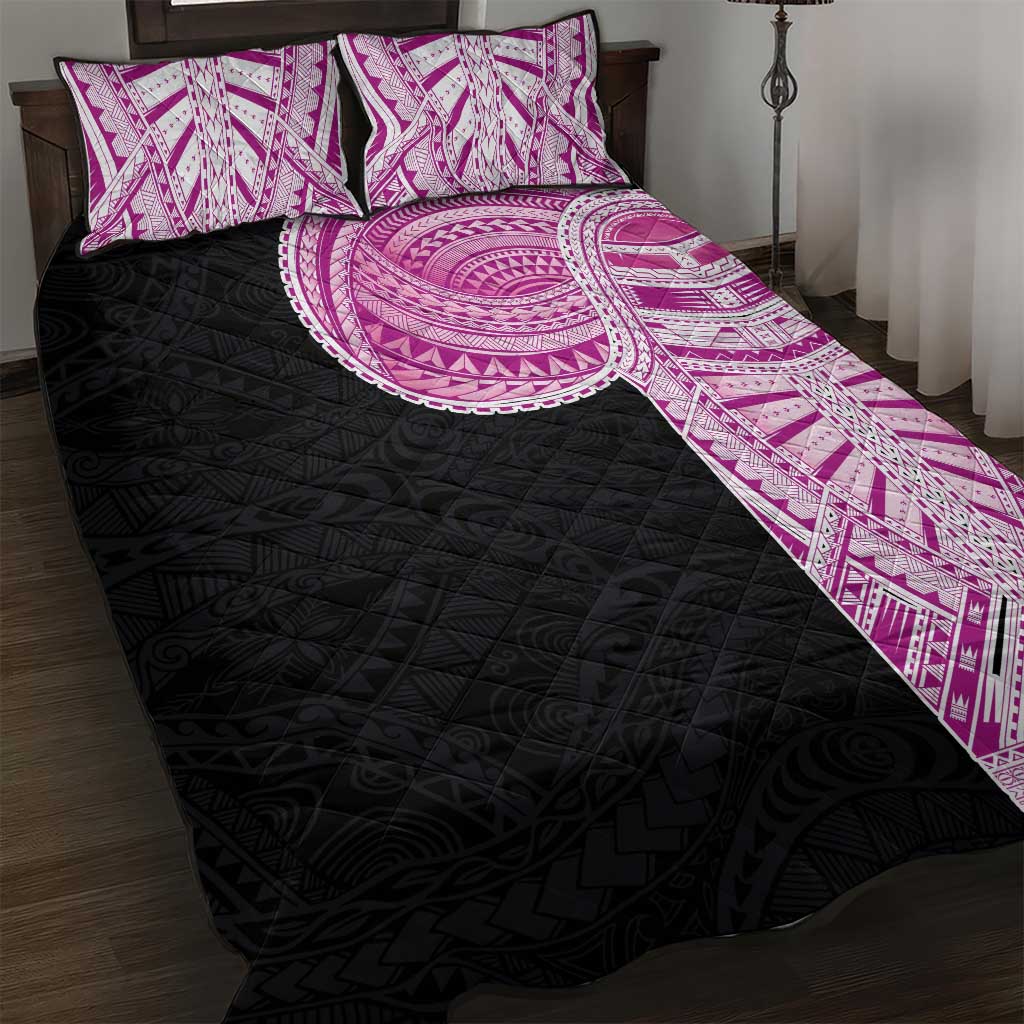 Samoan Art Tattoo Polynesian Pattern Quilt Bed Set Pink Out Color