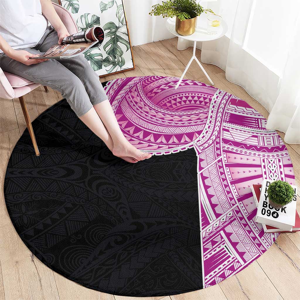 Samoan Art Tattoo Polynesian Pattern Round Carpet Pink Out Color