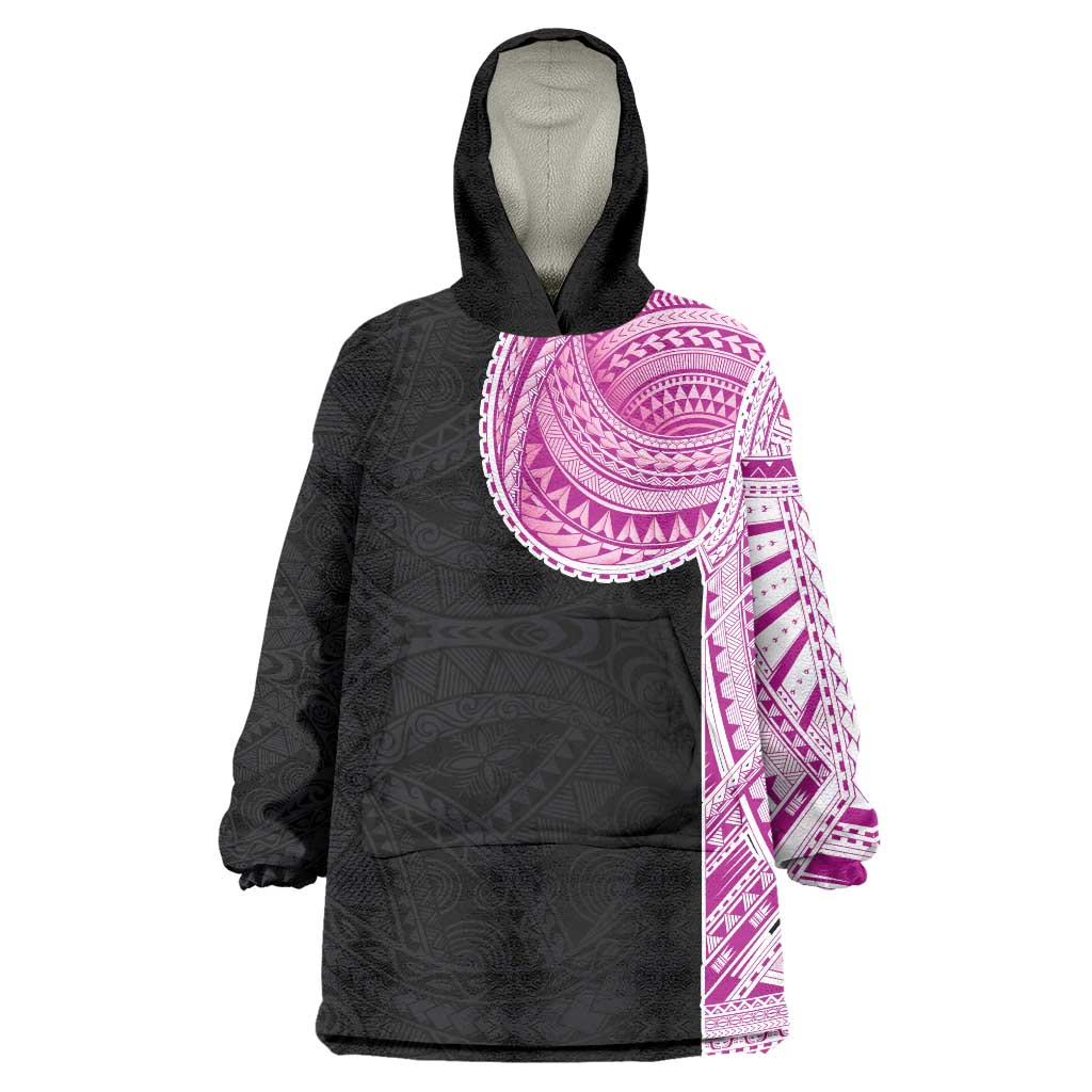 Samoan Art Tattoo Polynesian Pattern Wearable Blanket Hoodie Pink Out Color