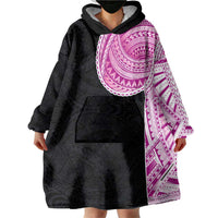 Samoan Art Tattoo Polynesian Pattern Wearable Blanket Hoodie Pink Out Color