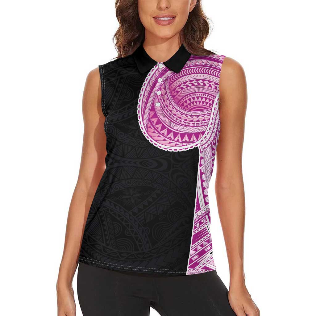 Samoan Art Tattoo Polynesian Pattern Women Sleeveless Polo Shirt Pink Out Color