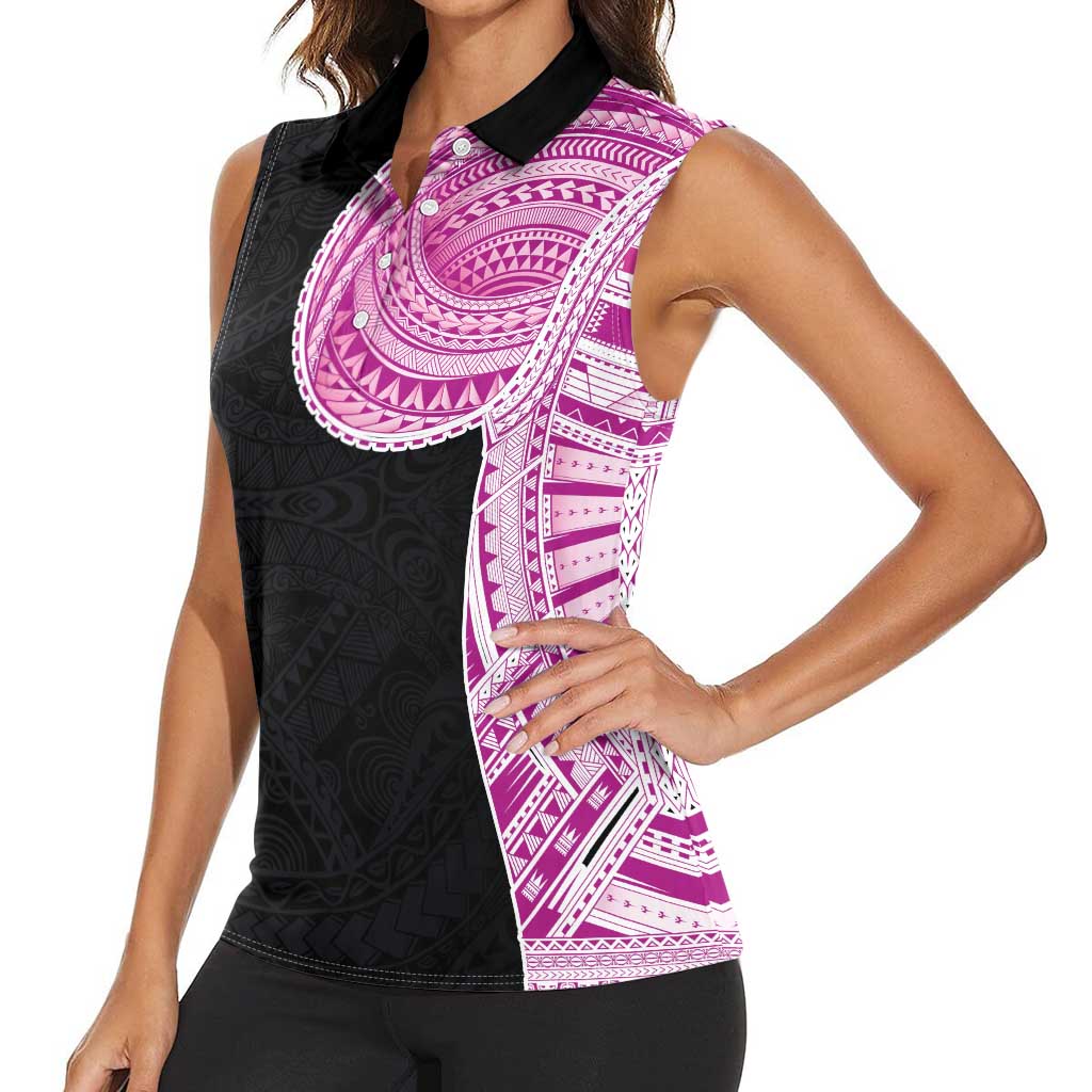Samoan Art Tattoo Polynesian Pattern Women Sleeveless Polo Shirt Pink Out Color