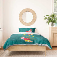 Aloha Kanaka Maoli Hawaii Flowers Bedding Set With Polynesian Pattern Teal Color
