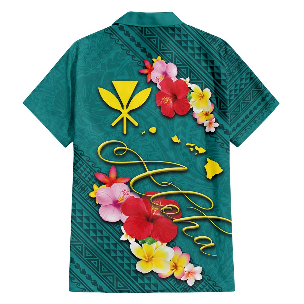 Aloha Kanaka Maoli Hawaii Flowers Family Matching Long Sleeve Bodycon Dress and Hawaiian Shirt With Polynesian Pattern Teal Color LT03 - Polynesian Pride