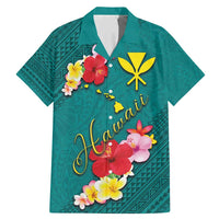 Aloha Kanaka Maoli Hawaii Flowers Family Matching Mermaid Dress and Hawaiian Shirt With Polynesian Pattern Teal Color LT03 Dad's Shirt - Short Sleeve Teal - Polynesian Pride