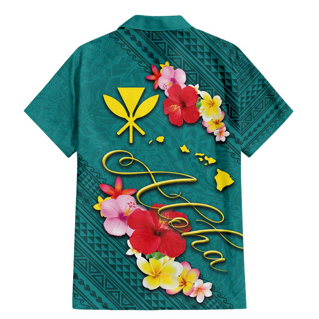 Aloha Kanaka Maoli Hawaii Flowers Family Matching Mermaid Dress and Hawaiian Shirt With Polynesian Pattern Teal Color LT03 - Polynesian Pride