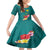 Aloha Kanaka Maoli Hawaii Flowers Family Matching Off The Shoulder Long Sleeve Dress and Hawaiian Shirt With Polynesian Pattern Teal Color